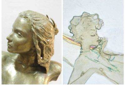 Jugando a dibujar. Natividad Jiménez y Natividad Sánchez Fernández