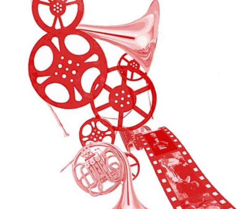 Ilustración con elementos cinematográficos y de orquesta