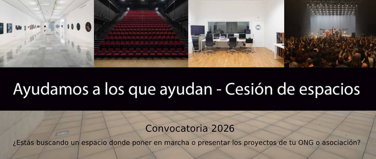 Ayudamos a los que ayudan – Cesión de espacios 2026 Imagen promocional del programa 'Ayudamos a los que ayudan - Cesión de espacios 2026' en la que se ven varios espacios del Centro Cultural CajaGranada